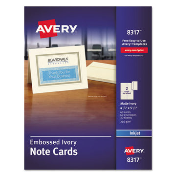 Avery® Note Cards With Matching Envelopes, Inkjet, 80 Lb, 4.25 X 5.5, Embossed Matte Ivory, 60 Cards, 2 Cards-sheet, 30 Sheets-pack freeshipping - TVN Wholesale